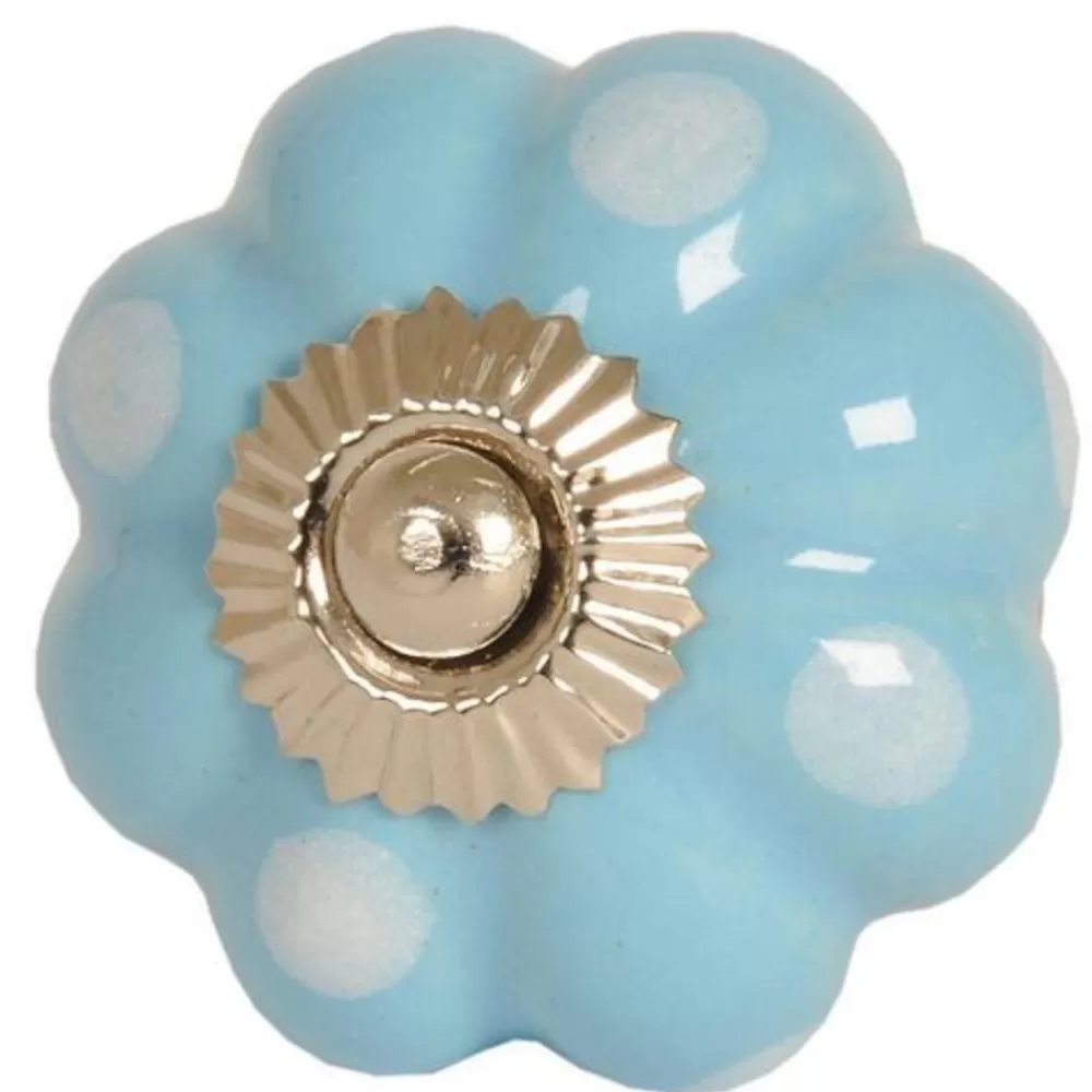 Clearance Kidzsupplies Clayre & Eef Deurknop Bloem Blauw Met Witte Stippen