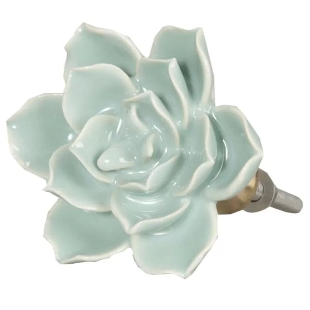 Discount Kidzsupplies Clayre & Eef Deurknop Bloem Turquoise Groot