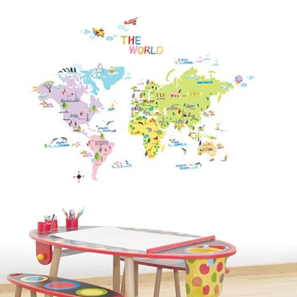 Online Kidzsupplies Decowall Decowall Muursticker Wereldkaart Multikleur