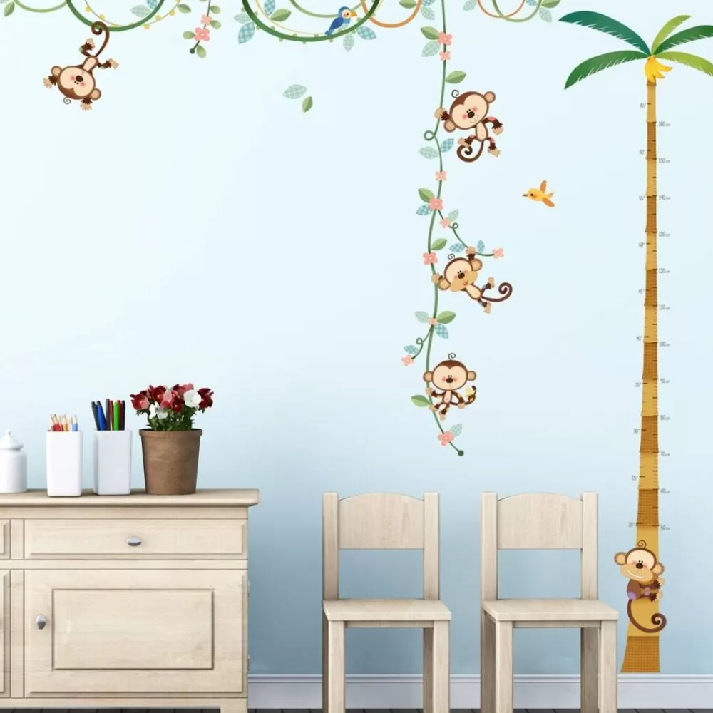 Outlet Kidzsupplies Decowall Muursticker Meetlat Palmboom En Aapjes