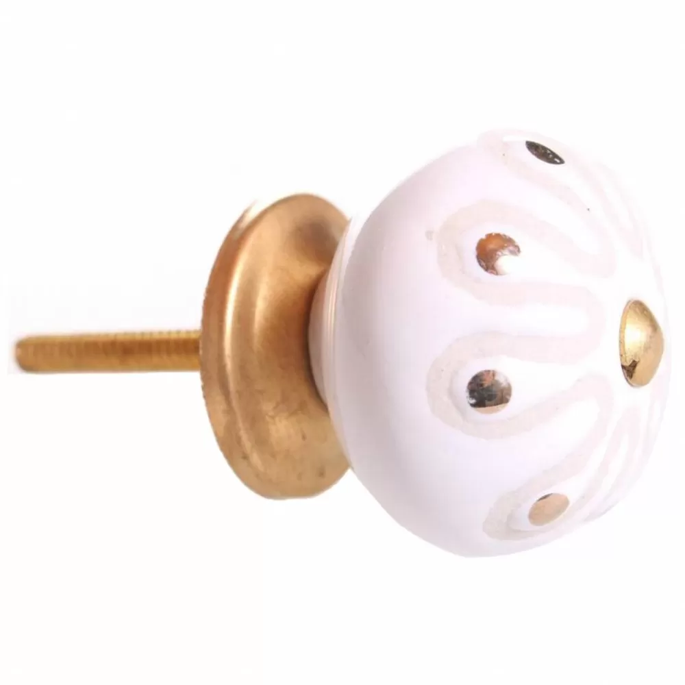Fashion Kidzsupplies La Finesse Kastknop Wit Met Bloemen Relief En Gouden Details