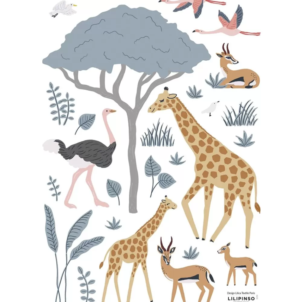 Outlet Kidzsupplies Lilipinso Muursticker Tanzania Giraffe, Gazelle En Flamingo