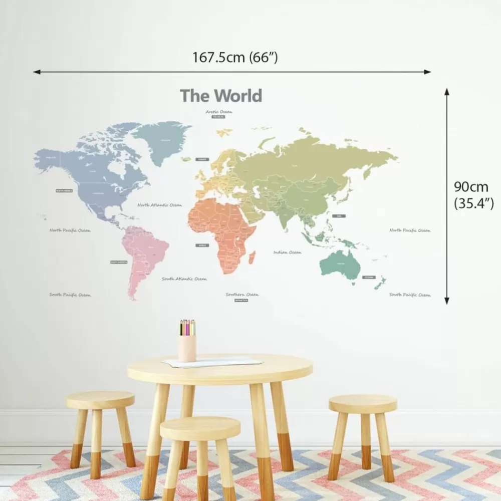 Fashion Kidzsupplies Muursticker Kinderkamer Wereldkaart Modern Colours Worldmap