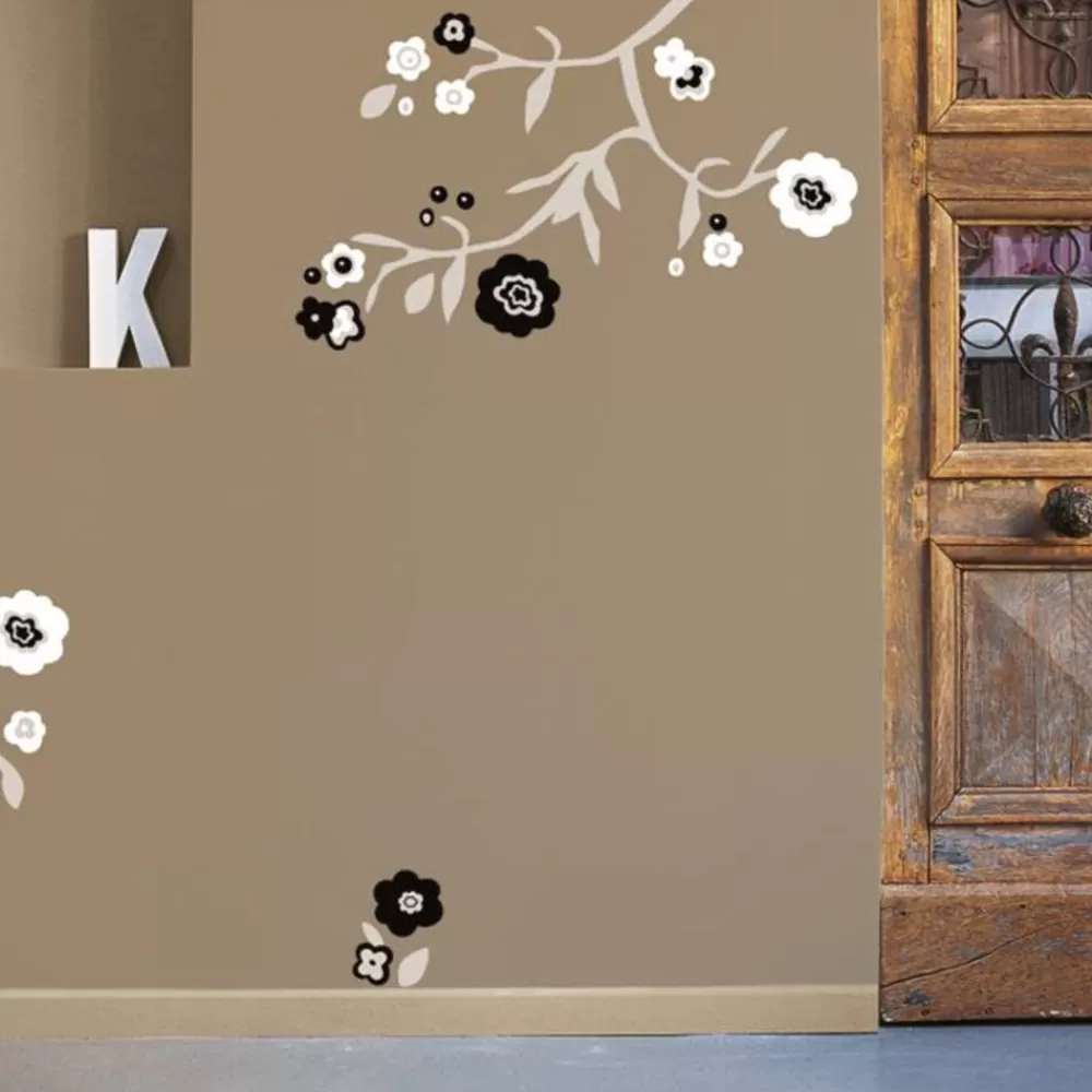 Clearance Kidzsupplies Nouvelles Images Nouvelles Images Muursticker Boom Met Bloemen Grijs, Zwart En Wit