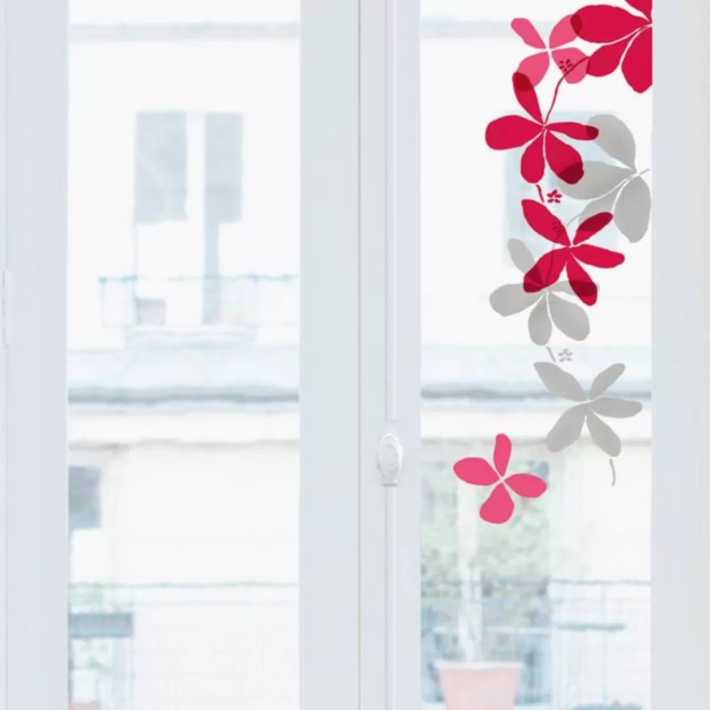 Fashion Kidzsupplies Nouvelles Images Nouvelles Images Raamstickers Bloemen Rood, Roze En Grijs