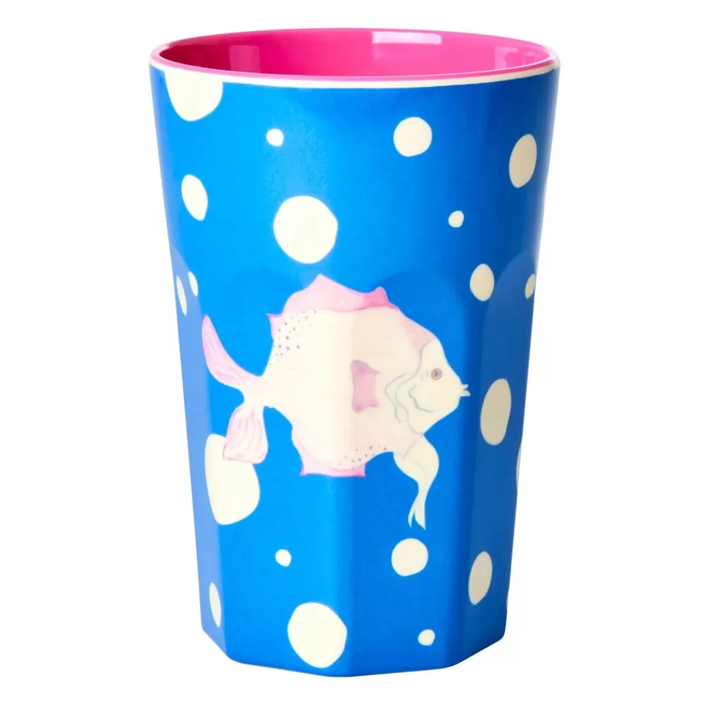 Best Sale Kidzsupplies Rice Hoge Melamine Beker Vissen Fish Print Blauw