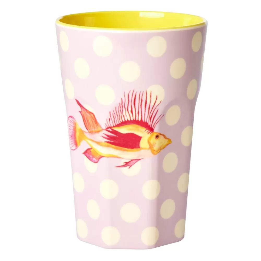 Outlet Kidzsupplies Rice Hoge Melamine Beker Vissen Fish Print Lavendel