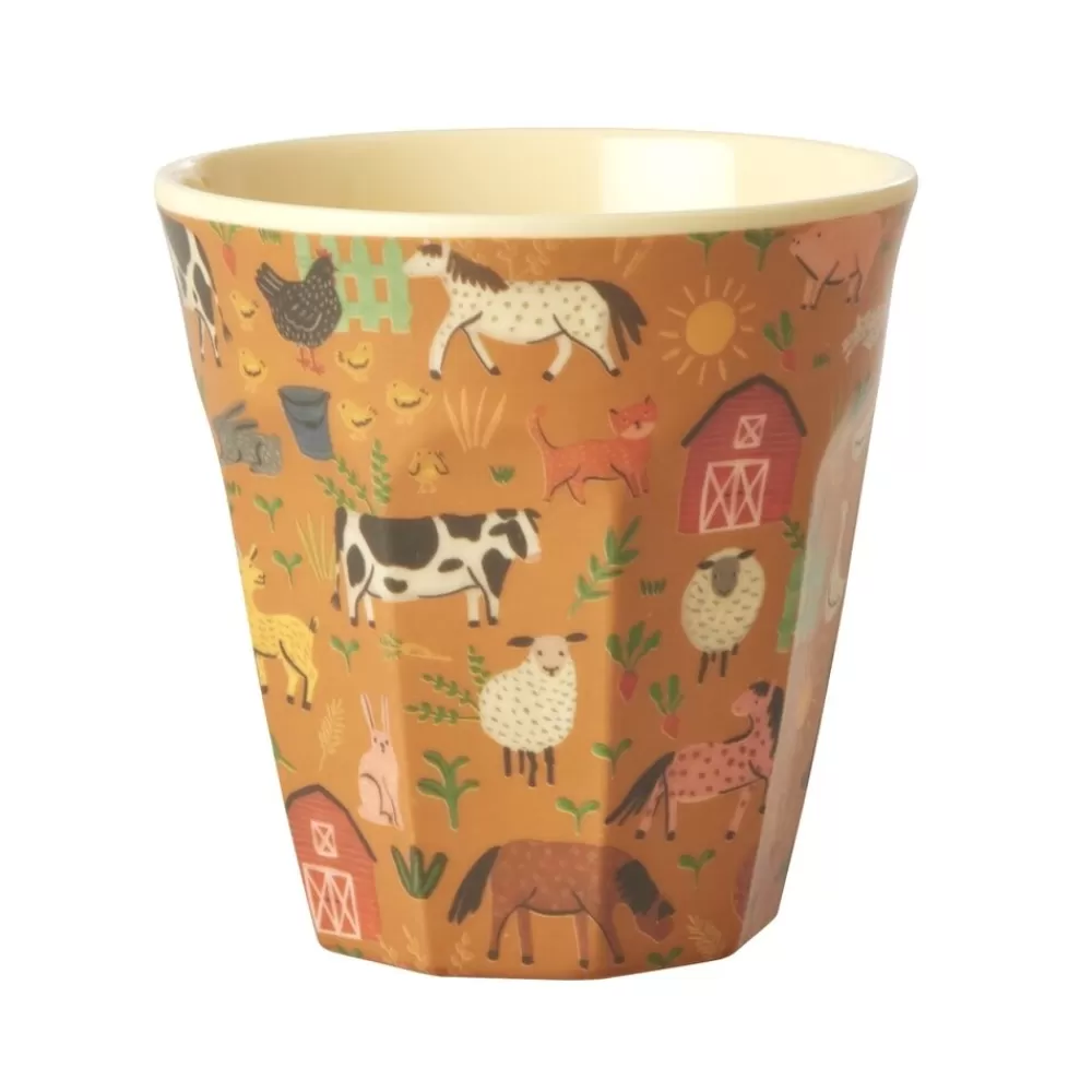 Hot Kidzsupplies Rice Melamine Beker Dieren Farm Print Bruin Medium