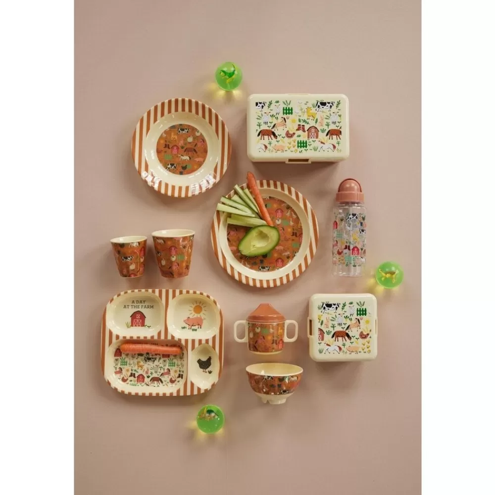 Hot Kidzsupplies Rice Melamine Beker Dieren Farm Print Bruin Medium