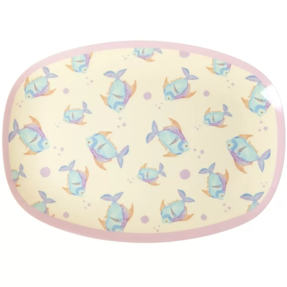 Store Kidzsupplies Rice Melamine Bord Ovaal Fish Print Creme