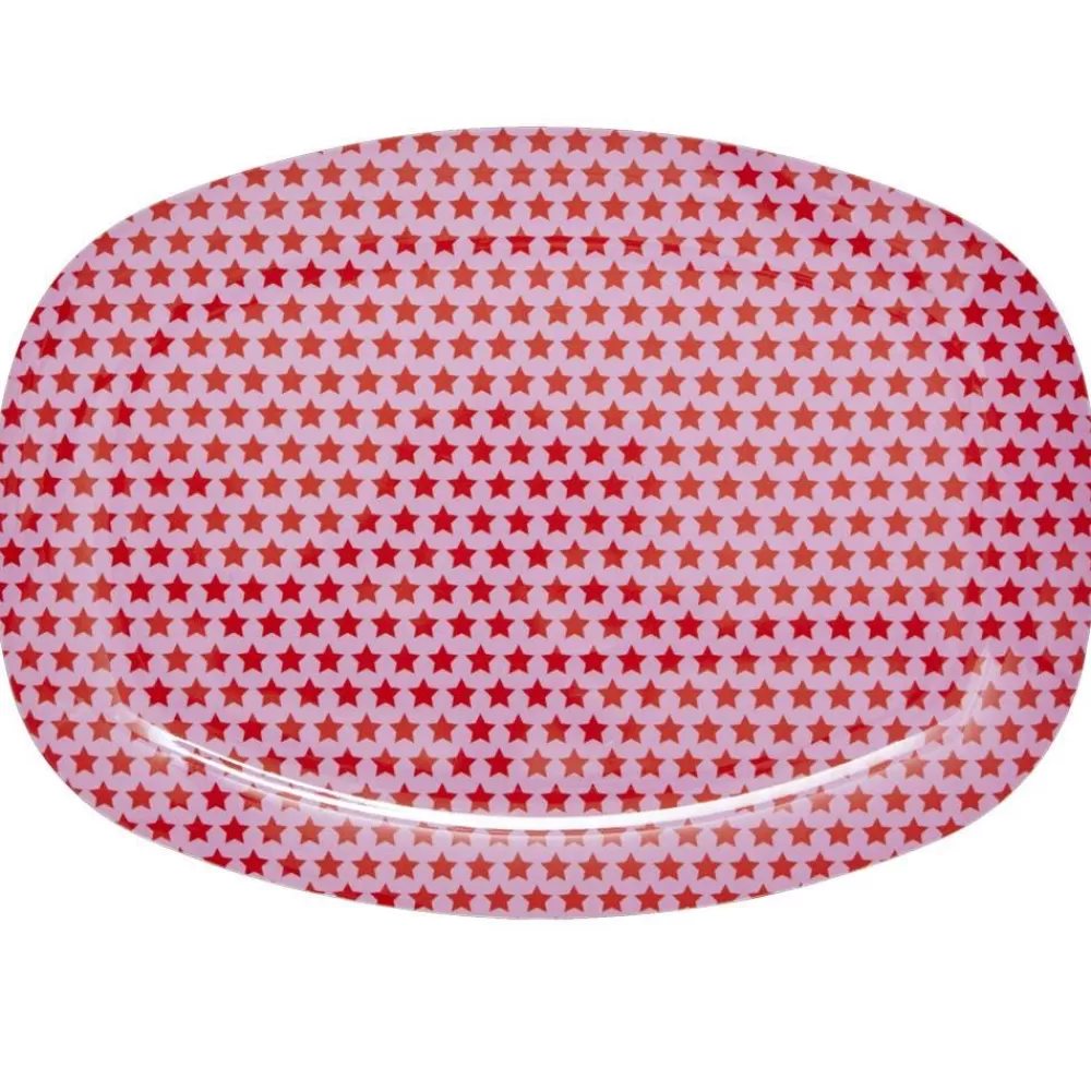 Hot Kidzsupplies Rice Melamine Bord Ovaal Roze Met Rode Sterren