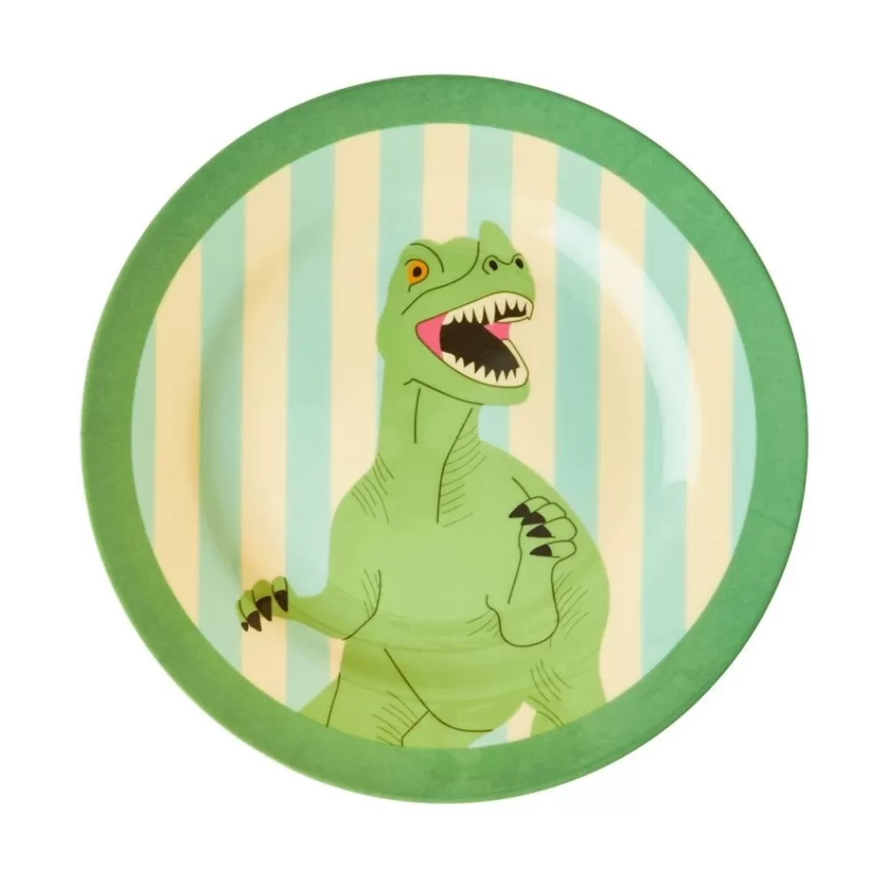 Hot Kidzsupplies Rice Melamine Kinderbord Dino Met Strepen Print