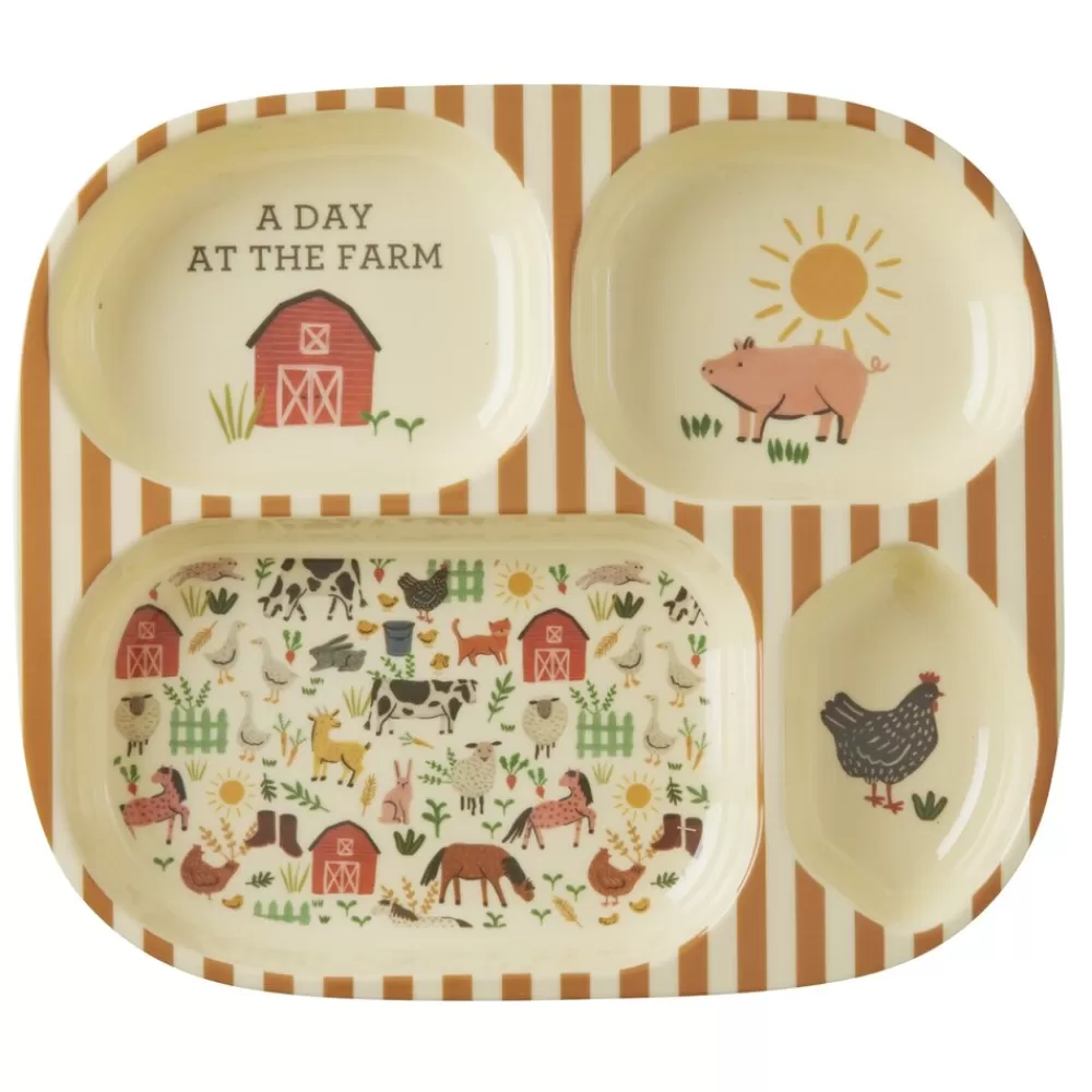 Flash Sale Kidzsupplies Rice Melamine Kinderbord Farm Print Met Vakjes Bruin