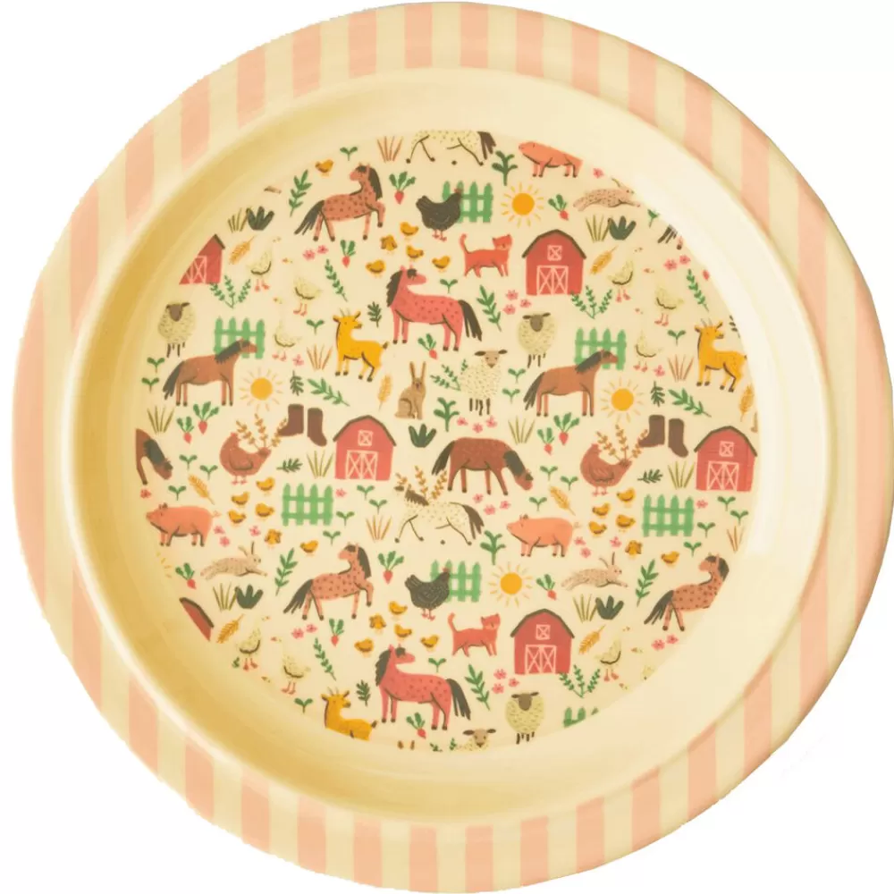 New Kidzsupplies Rice Melamine Kinderbord Farm Print Roze