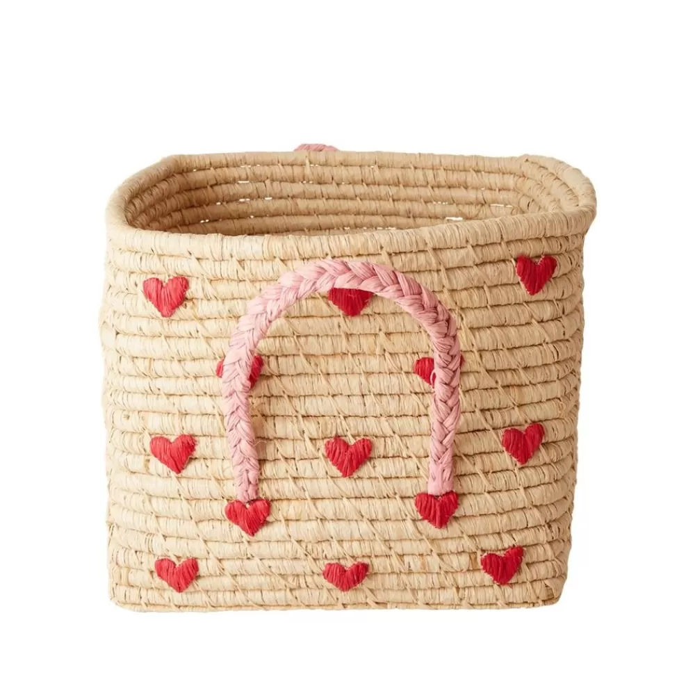 Hot Kidzsupplies Rice Opbergmand Raffia Met Rode Hartjes