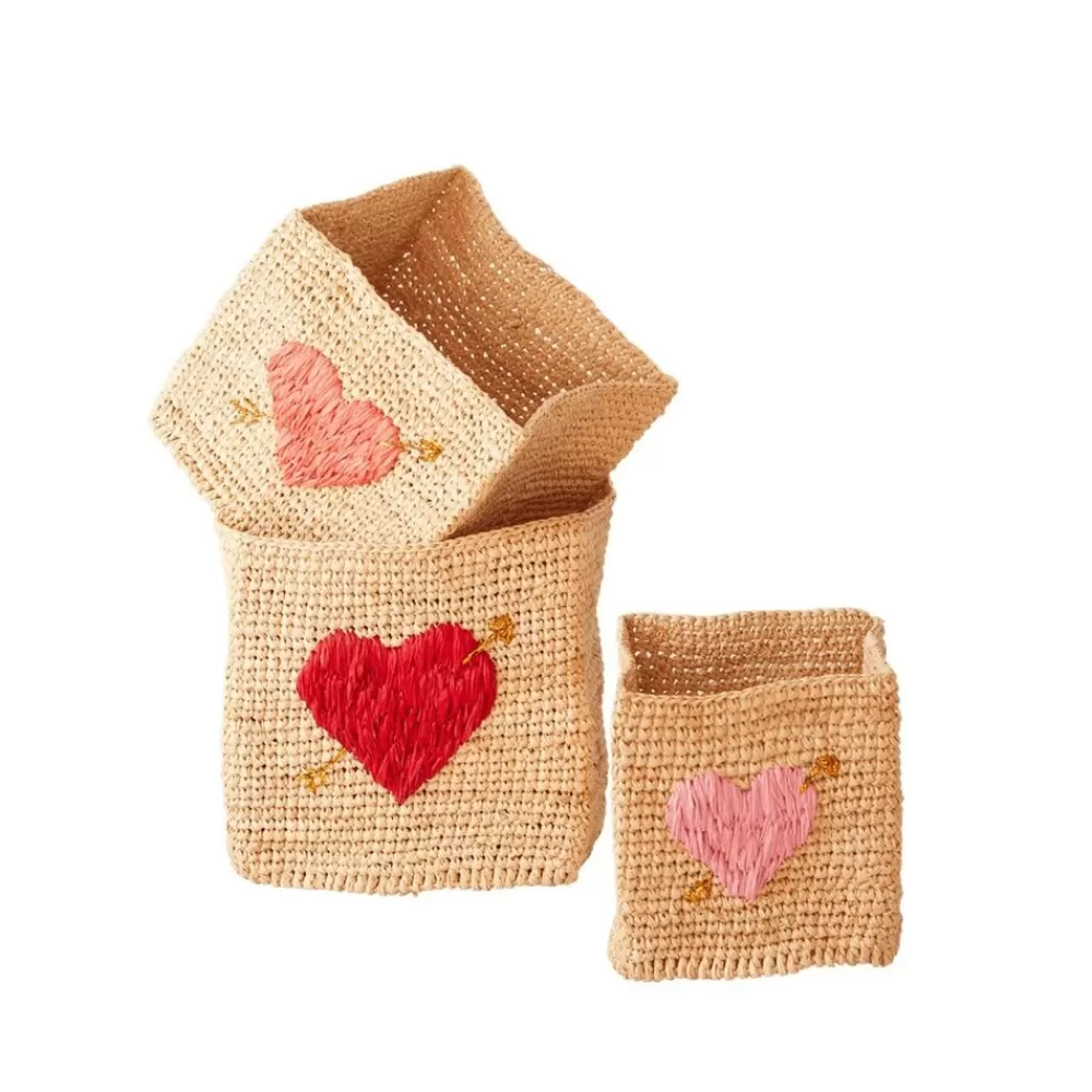 Sale Kidzsupplies Rice Opbergmandje Raffia Met Zalmroze Hartje