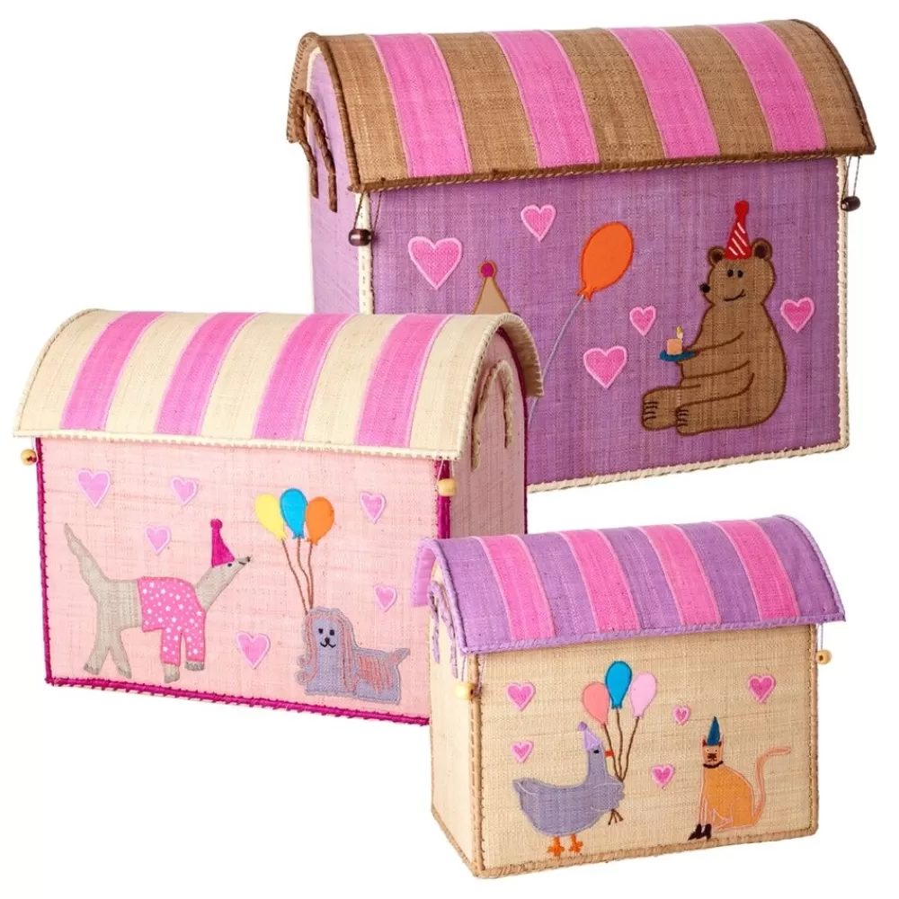 New Kidzsupplies Rice Speelgoedkist Huis Party Animals Roze Middelgroot